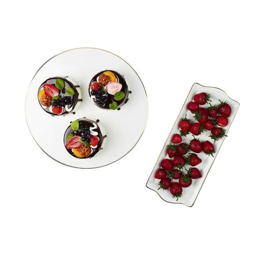 Plat De Service Rectangulaire En Porcelaine Liseré Doré 31x15 Cm - Class