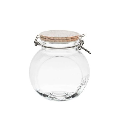 Lot De 3 Bocaux De Conservation Rond Incliné 1,3l En Verre Couvercle Bois - Plauz