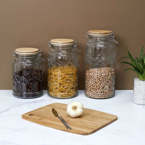 Lot De 2 Bocaux De Conservation 2,7l En Verre Couvercle Bambou - Vitras