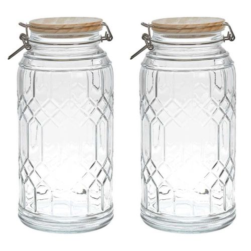 Lot De 2 Bocaux De Conservation 2,7l En Verre Couvercle Bambou - Vitras