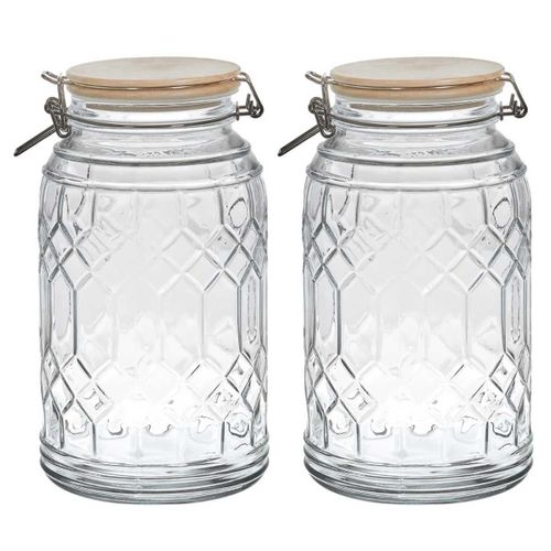 Lot De 2 Bocaux De Conservation 2,3l En Verre Couvercle Bambou - Vitras