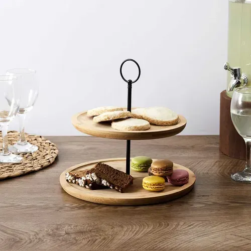 Présentoir à 2 Etages D.20cm Et D.25cm En Bambou - Loggy