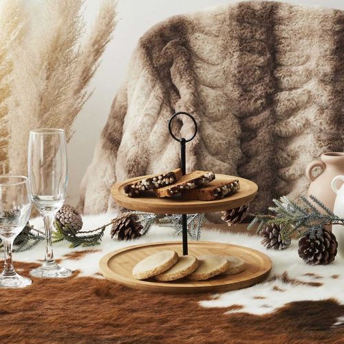 Présentoir à 2 Etages D.20cm Et D.25cm En Bambou - Loggy