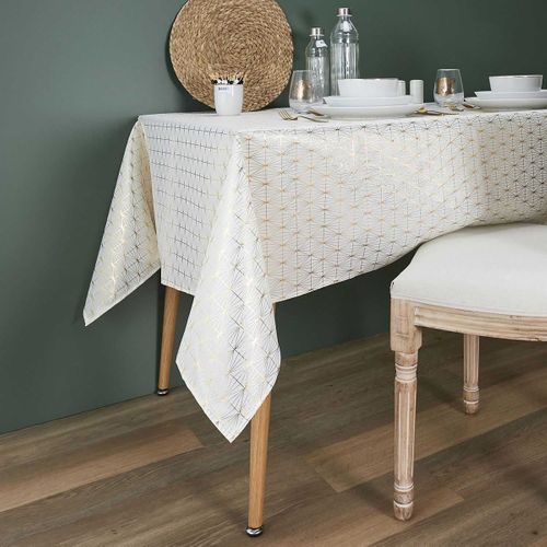 Nappe Blanche Motifs Géométriques Dorés 140x250cm - Solina