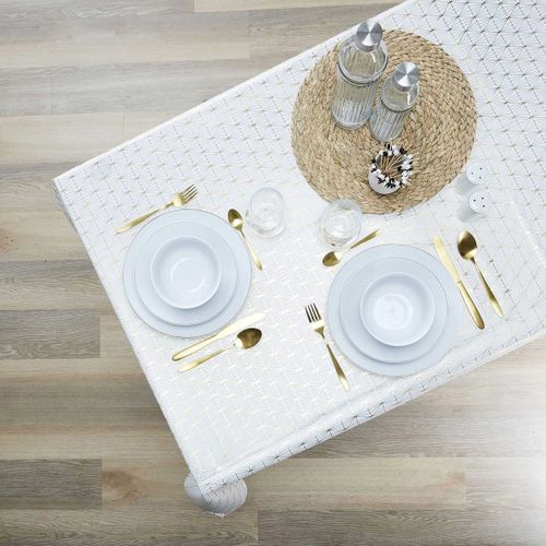 Nappe Blanche Motifs Géométriques Dorés 140x250cm - Solina
