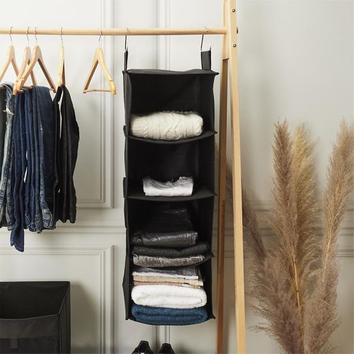 Etagère Pliable Souple à Suspendre En Tissu Gris 4 Casiers - Kenon