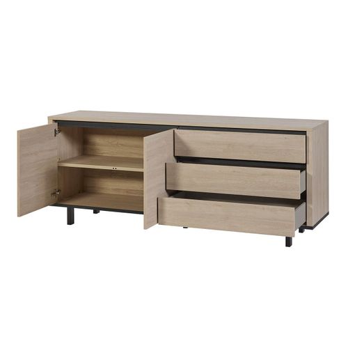 Ensemble Séjour Table Repas 170cm + Buffet Aspect Bois Finition Urban Oak - Bonnie