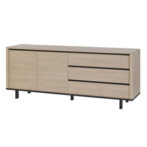 Ensemble Séjour Table Repas 200cm + Buffet Aspect Bois Finition Urban Oak - Bonnie