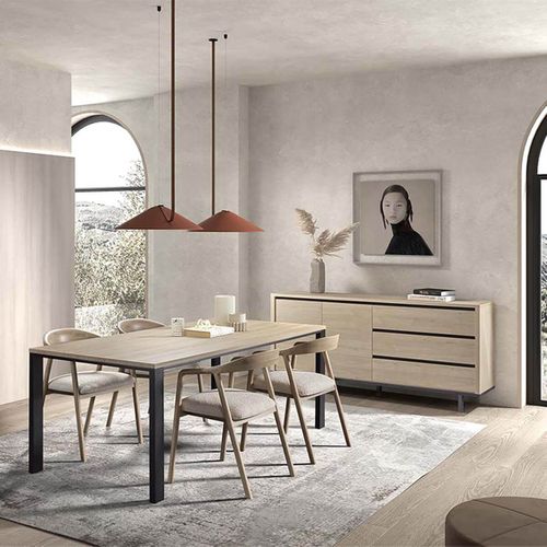 Ensemble Séjour Table Repas 200cm + Buffet Aspect Bois Finition Urban Oak - Bonnie