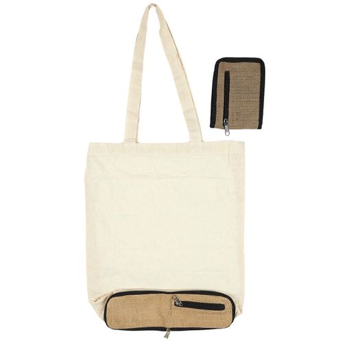 Tote Bag Pliable En Coton Blanc Avec Pochette En Jute (42 X 36,5 Cm) - Jutty