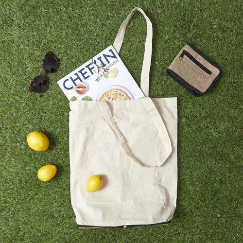 Tote Bag Pliable En Coton Blanc Avec Pochette En Jute (42 X 36,5 Cm) - Jutty