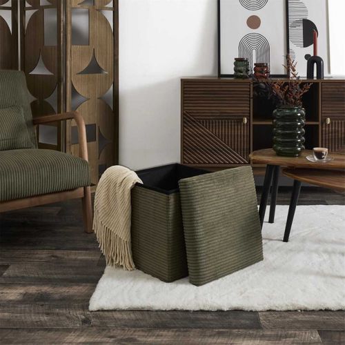Pouf Coffre Pliable Côtelé Vert 38x38 Cm - Amory