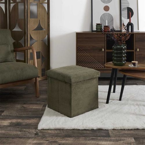 Pouf Coffre Pliable Côtelé Vert 38x38 Cm - Amory