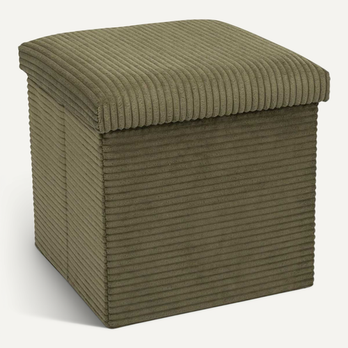 Pouf Coffre Pliable Côtelé Vert 38x38 Cm - Amory