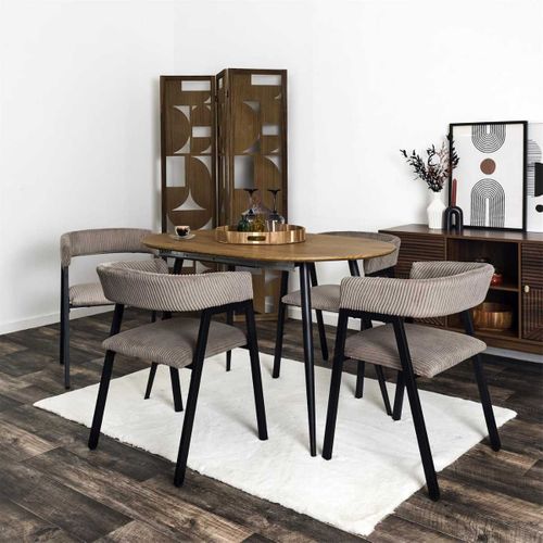 Lot De 2 Fauteuils De Table Design En Métal Et Velours Côtelé Coloris Taupe - Amory