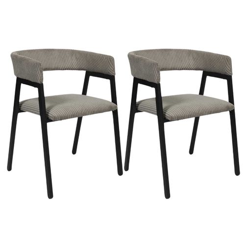 Lot De 2 Fauteuils De Table Design En Métal Et Velours Côtelé Coloris Taupe - Amory