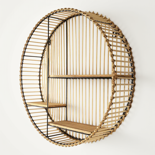 Etagère Murale Ronde En Bambou Et Métal Plateau Bois - Saphir - Etagère ...