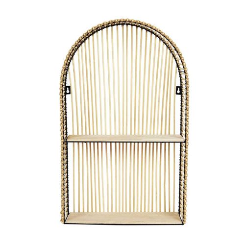 Etagère Murale Arrondie Fenêtre En Bambou Et Métal Plateau Bois - Saphir