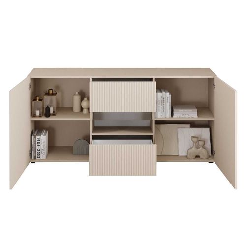 Buffet 2 Portes 2 Tiroirs Beige Façades Relief à Stries Verticales - Janeiro Beige