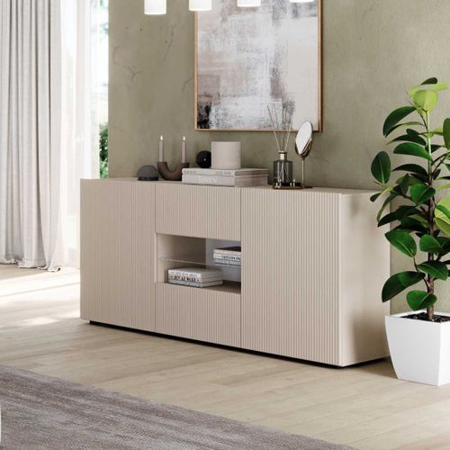 Buffet 2 Portes 2 Tiroirs Beige Façades Relief à Stries Verticales - Janeiro Beige