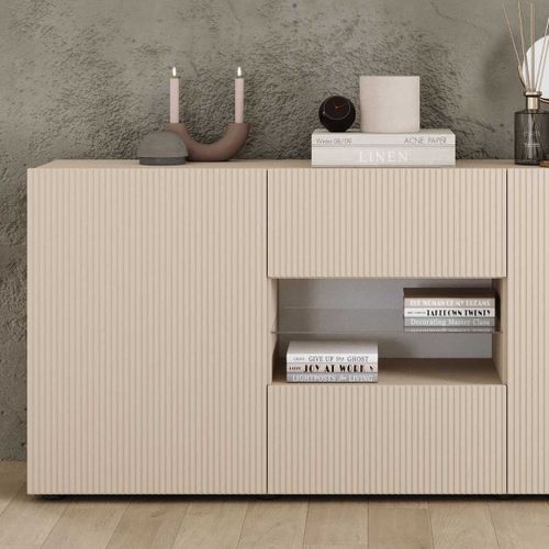Buffet 2 Portes 2 Tiroirs Beige Façades Relief à Stries Verticales - Janeiro Beige