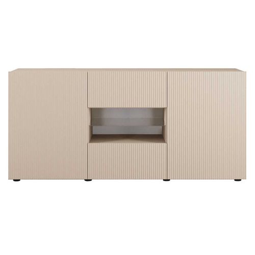 Buffet 2 Portes 2 Tiroirs Beige Façades Relief à Stries Verticales - Janeiro Beige