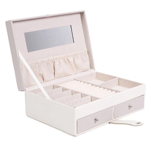Boîte à Bijoux Blanche Et Rose En Polyuréthane Avec Miroir Et 2 Tiroirs -