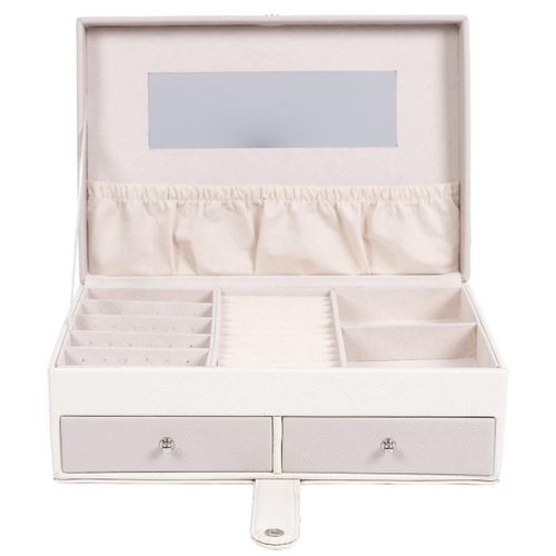 Boîte à Bijoux Blanche Et Rose En Polyuréthane Avec Miroir Et 2 Tiroirs -
