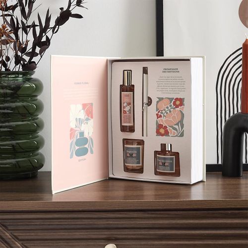 Coffret Parfum D'intérieur Avec Bougie Magnolia, Diffuseur Fleur De Coton Et Spray Iris