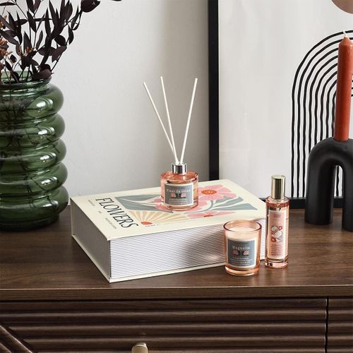 Coffret Parfum D'intérieur Avec Bougie Magnolia, Diffuseur Fleur De Coton Et Spray Iris