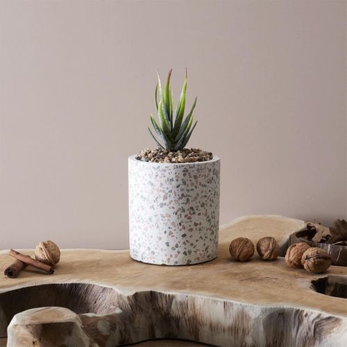 Plante Grasse Artificielle En Polyéthylène Dans Un Pot Effet Terrazzo -