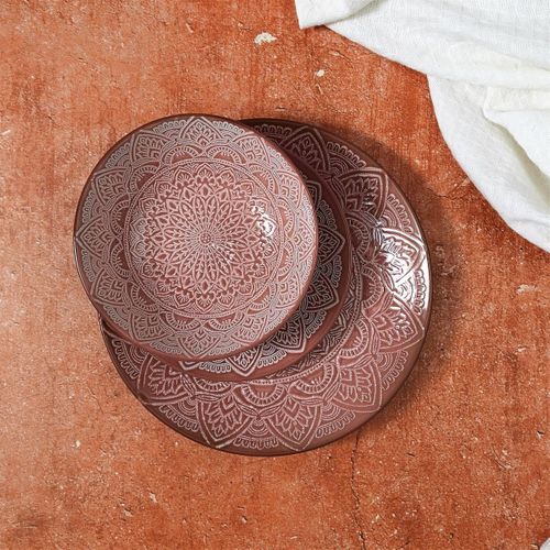 Set De 6 Assiettes Plates En Céramique Terracotta Motif Mandala (ø27 Cm) - Akka