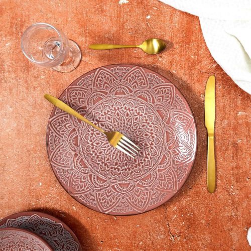 Set De 6 Assiettes Plates En Céramique Terracotta Motif Mandala (ø27 Cm) - Akka