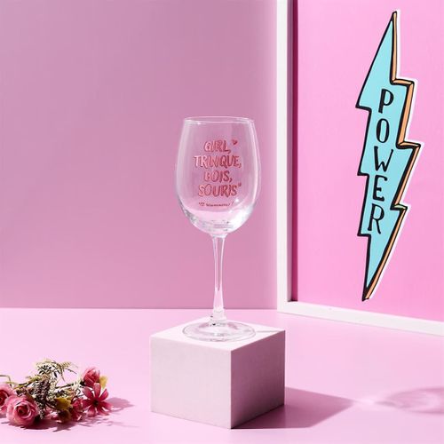 Verre à Vin 45 cl Avec Message Rose Esprit Girl Power -