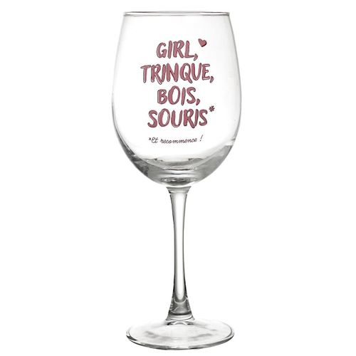 Verre à Vin 45 cl Avec Message Rose Esprit Girl Power -