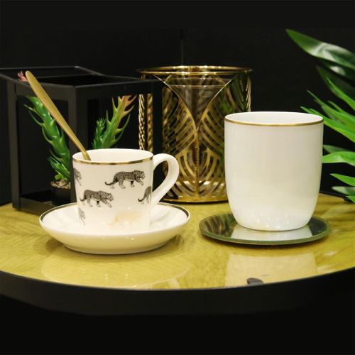 Set De 6 Tasses Blanches En Porcelaine Avec Liseré Doré (18cl) - Aura