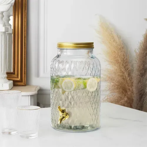 Fontaine à Boisson En Verre 6l Motif Diamant Avec Robinet -