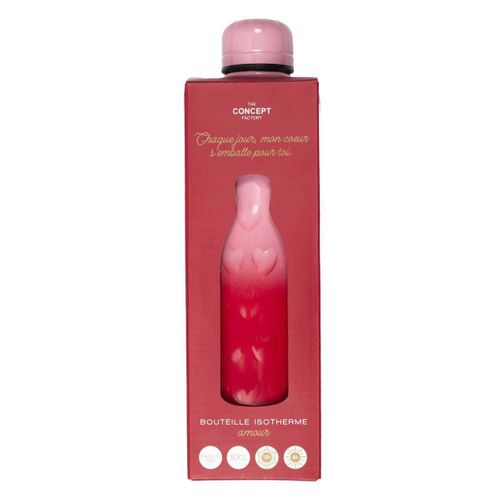 Bouteille De Transport Isotherme 50cl Rouge Et Rose Motif Cœur Embossé -