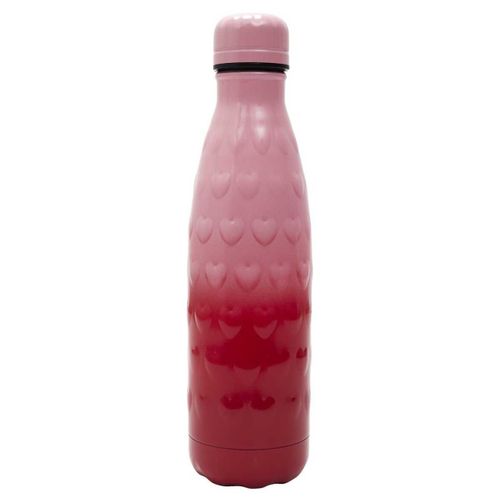 Bouteille De Transport Isotherme 50cl Rouge Et Rose Motif Cœur Embossé -