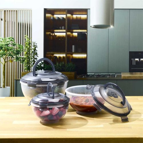 Set De 3 Boîtes Hermétiques à Emporter En Plastique Avec Couvercles Hermétiques Gris -