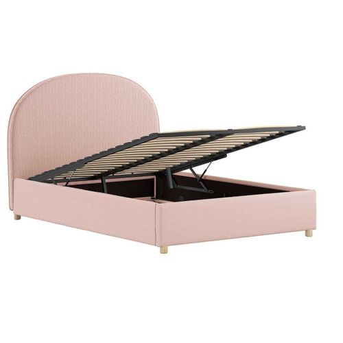 Lit Coffre 140x200cm Tête De Lit Demi-lune Tissu Bouclé Rose - Connie