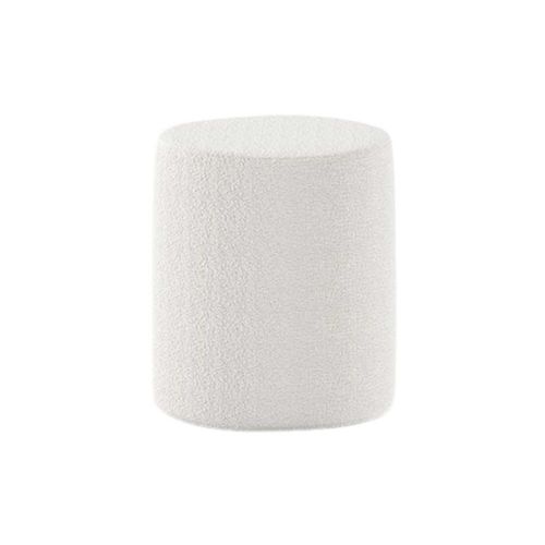 Pack Lit Coffre 140x200cm Tête Demi-lune + 2 Poufs Tissu Bouclé Blanc - Connie