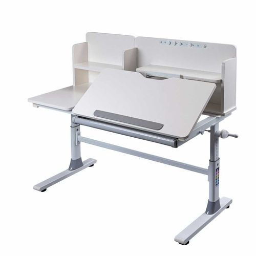 Bureau Enfant Avec étagères Technique Réglable En Hauteur Blanc En Mdf Et Piètement En Métal - Tech