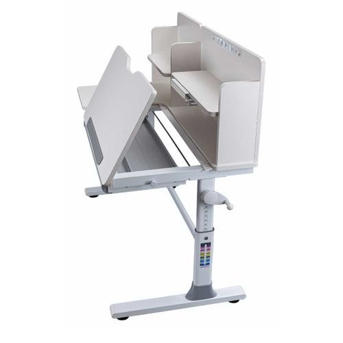 Bureau Enfant Avec étagères Technique Réglable En Hauteur Blanc En Mdf Et Piètement En Métal - Tech