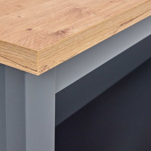 Ilot De Cuisine Anthracite Et Plateau Effet Bois Avec Un Côté 3 Tiroirs Et 1 Côté 2 étagères - Kenn