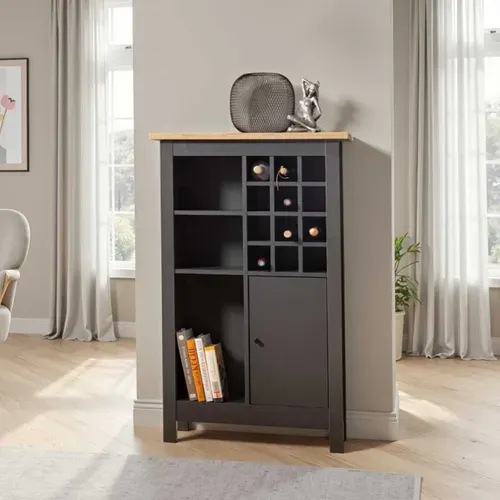 Rangement De Cuisine Pour Bouteilles Anthracite Et Plateau Effet Bois - Kenny