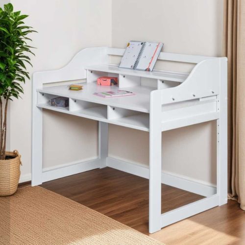 Bureau Enfant Réglable En Hauteur En Pin Massif Laqué Blanc - Gael