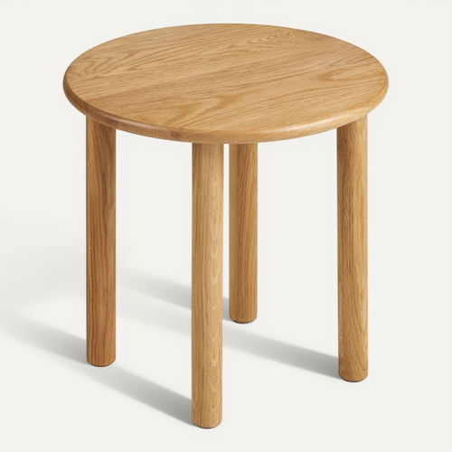 Table D'appoint Ronde D.40cm Plateau Et Pieds En Chêne Naturel - Josette