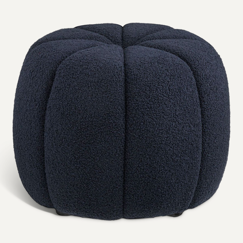 Pouf Rond En Tissu Bouclé Bleu Marine Pieds Mdf - Pumba