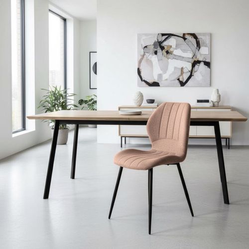 Lot De 2 Chaises En Tissu Polyester Maillé Saumon Et Pieds En Métal Laqué Noir - Maldi